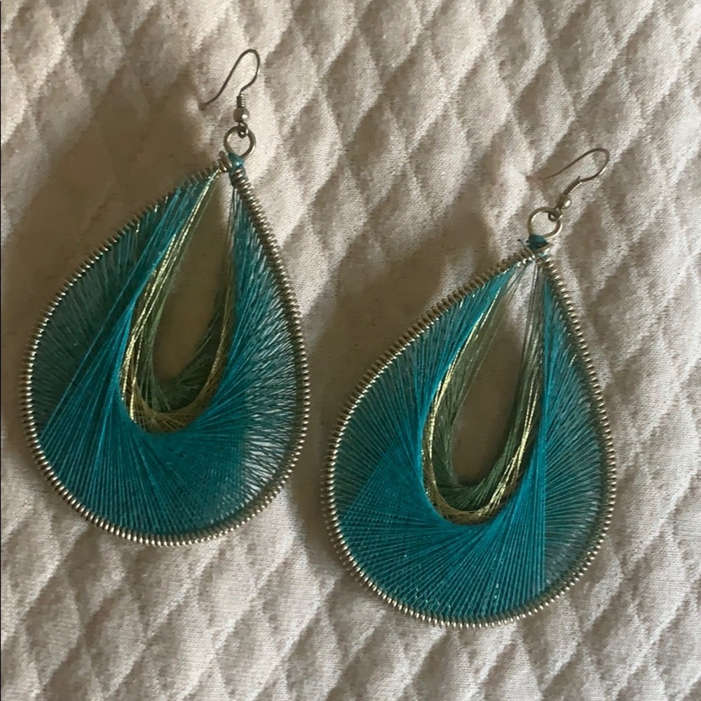Gold Earrings with Green, Blue and Gold Earrings